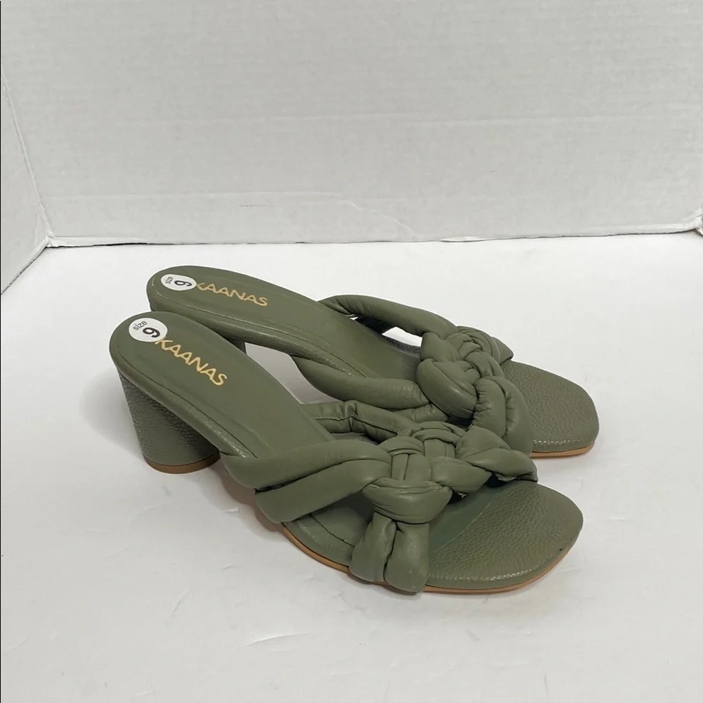 Kaanas Green Slide Sandals with Braided Detail Size 9